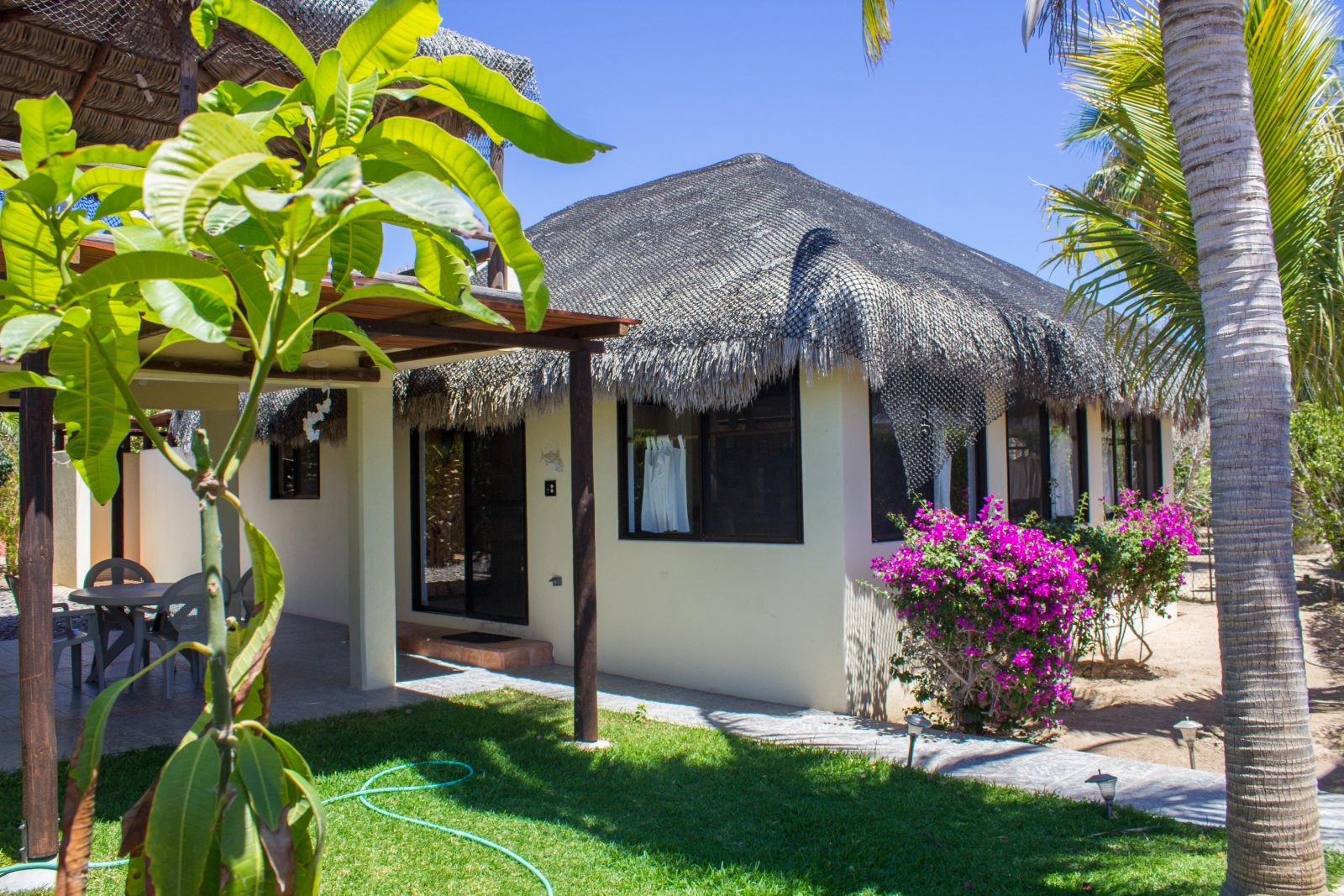 Palapa-roofed villa with garden at Cabo Pulmo Beach Resort, a two-minute walk from the dive shop Palapa-roofed villa with garden at Cabo Pulmo Beach Resort, a two-minute walk from the dive shop